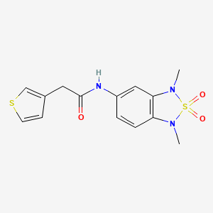 molecular formula C14H15N3O3S2 B2691377 N-(1,3-dimethyl-2,2-dioxido-1,3-dihydrobenzo[c][1,2,5]thiadiazol-5-yl)-2-(thiophen-3-yl)acetamide CAS No. 2034483-83-3