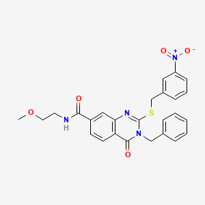 molecular formula C26H24N4O5S B2691379 3-苄基-N-(2-甲氧基乙基)-2-((3-硝基苄)硫)-4-氧代-3,4-二氢喹唑啉-7-基甲酰胺 CAS No. 1115382-07-4