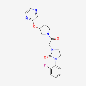 molecular formula C19H20FN5O3 B2691384 1-(2-Fluorophenyl)-3-(2-oxo-2-(3-(pyrazin-2-yloxy)pyrrolidin-1-yl)ethyl)imidazolidin-2-one CAS No. 2034396-51-3