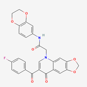 molecular formula C27H19FN2O7 B2691400 N-(2,3-dihydro-1,4-benzodioxin-6-yl)-2-[7-(4-fluorobenzoyl)-8-oxo-[1,3]dioxolo[4,5-g]quinolin-5-yl]acetamide CAS No. 866342-69-0