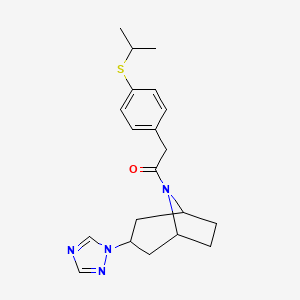 molecular formula C20H26N4OS B2691425 1-((1R,5S)-3-(1H-1,2,4-triazol-1-yl)-8-azabicyclo[3.2.1]octan-8-yl)-2-(4-(isopropylthio)phenyl)ethan-1-one CAS No. 2320609-32-1
