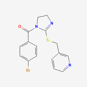 molecular formula C16H14BrN3OS B2691430 (4-Bromophenyl)-[2-(pyridin-3-ylmethylsulfanyl)-4,5-dihydroimidazol-1-yl]methanone CAS No. 851807-64-2