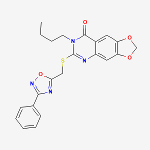 molecular formula C22H20N4O4S B2691463 7-丁基-6-{[(3-苯基-1,2,4-噁二唑-5-基)甲基]硫基}[1,3]二氧杂环[4,5-g]喹唑啉-8(7H)-酮 CAS No. 1032003-44-3