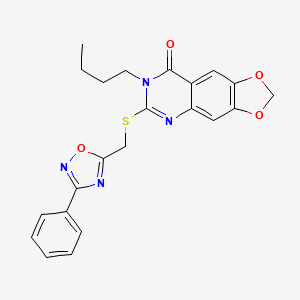 molecular formula C22H20N4O4S B2691463 7-butyl-6-{[(3-phenyl-1,2,4-oxadiazol-5-yl)methyl]sulfanyl}-2H,7H,8H-[1,3]dioxolo[4,5-g]quinazolin-8-one CAS No. 1032003-44-3