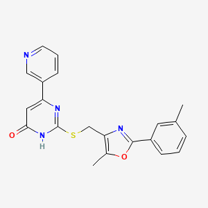 molecular formula C21H18N4O2S B2691466 2-(((5-Methyl-2-(m-tolyl)oxazol-4-yl)methyl)thio)-6-(pyridin-3-yl)pyrimidin-4-ol CAS No. 1223770-03-3