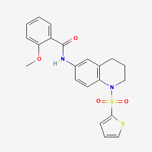 molecular formula C21H20N2O4S2 B2691469 2-methoxy-N-(1-(thiophen-2-ylsulfonyl)-1,2,3,4-tetrahydroquinolin-6-yl)benzamide CAS No. 941971-78-4