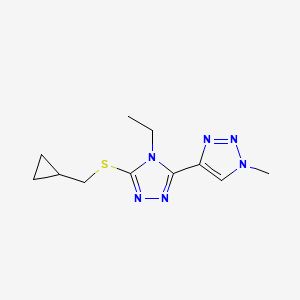 molecular formula C11H16N6S B2691474 3-(Cyclopropylmethylsulfanyl)-4-ethyl-5-(1-methyltriazol-4-yl)-1,2,4-triazole CAS No. 2379948-72-6