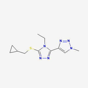 molecular formula C11H16N6S B2691474 3-[(cyclopropylmethyl)sulfanyl]-4-ethyl-5-(1-methyl-1H-1,2,3-triazol-4-yl)-4H-1,2,4-triazole CAS No. 2379948-72-6