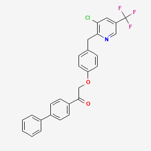 molecular formula C27H19ClF3NO2 B2691483 2-[4-[[3-Chloro-5-(trifluoromethyl)pyridin-2-yl]methyl]phenoxy]-1-(4-phenylphenyl)ethanone CAS No. 339106-60-4