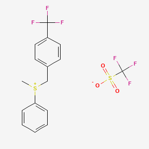 molecular formula C16H14F6O3S2 B2691485 Methyl(phenyl){[4-(trifluoromethyl)phenyl]methyl}sulfanium trifluoromethanesulfonate CAS No. 202061-92-5