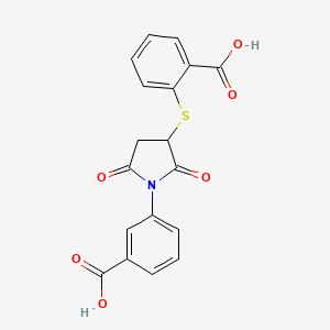 molecular formula C18H13NO6S B2691492 2-((1-(3-Carboxyphenyl)-2,5-dioxopyrrolidin-3-yl)thio)benzoic acid CAS No. 428450-58-2