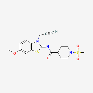 molecular formula C18H21N3O4S2 B2691496 (E)-N-(6-甲氧基-3-(丙-2-炔基)苯并[d]噻唑-2(3H)-基亚甲基)-1-(甲磺酰基)哌啶-4-甲酰胺 CAS No. 1058211-42-9