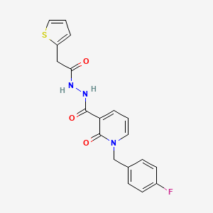 molecular formula C19H16FN3O3S B2691502 1-(4-fluorobenzyl)-2-oxo-N'-(2-(thiophen-2-yl)acetyl)-1,2-dihydropyridine-3-carbohydrazide CAS No. 1105211-23-1