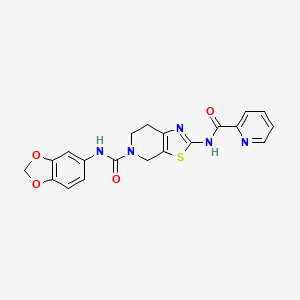 molecular formula C20H17N5O4S B2691505 N-(苯并[d][1,3]二噁杂环-5-基)-2-(吡啶甲酰基)-6,7-二氢噻唑并[5,4-c]吡啶-5(4H)-甲酰胺 CAS No. 1421464-76-7