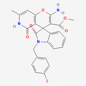 molecular formula C25H20FN3O5 B2691524 Methyl 2'-amino-1-(4-fluorobenzyl)-7'-methyl-2,5'-dioxo-5',6'-dihydrospiro[indoline-3,4'-pyrano[3,2-c]pyridine]-3'-carboxylate CAS No. 879623-84-4