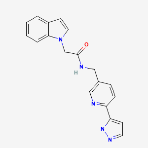 molecular formula C20H19N5O B2691571 2-(1H-indol-1-yl)-N-((6-(1-methyl-1H-pyrazol-5-yl)pyridin-3-yl)methyl)acetamide CAS No. 2034229-13-3