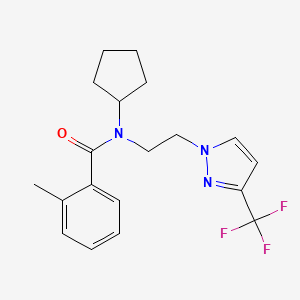 molecular formula C19H22F3N3O B2691611 N-cyclopentyl-2-methyl-N-(2-(3-(trifluoromethyl)-1H-pyrazol-1-yl)ethyl)benzamide CAS No. 2034379-32-1