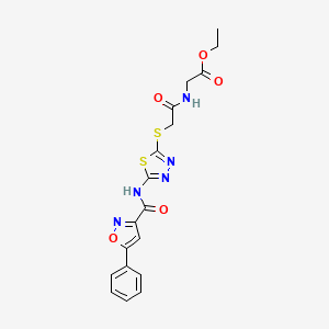 molecular formula C18H17N5O5S2 B2691615 Ethyl 2-(2-((5-(5-phenylisoxazole-3-carboxamido)-1,3,4-thiadiazol-2-yl)thio)acetamido)acetate CAS No. 1226454-72-3