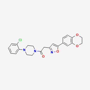 molecular formula C23H22ClN3O4 B2691617 1-(4-(2-Chlorophenyl)piperazin-1-yl)-2-(5-(2,3-dihydrobenzo[b][1,4]dioxin-6-yl)isoxazol-3-yl)ethanone CAS No. 1172355-90-6