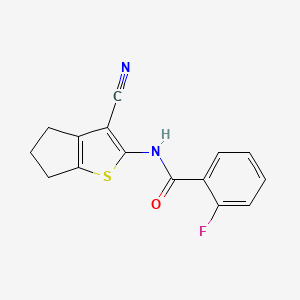 molecular formula C15H11FN2OS B2691622 N-(3-cyano-5,6-dihydro-4H-cyclopenta[b]thiophen-2-yl)-2-fluorobenzamide CAS No. 312917-44-5