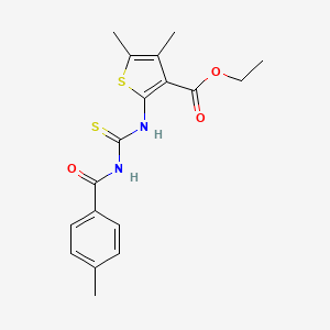 molecular formula C18H20N2O3S2 B2691635 Ethyl 4,5-dimethyl-2-[(4-methylbenzoyl)carbamothioylamino]thiophene-3-carboxylate CAS No. 316125-41-4