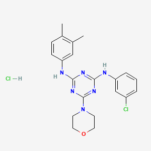 molecular formula C21H24Cl2N6O B2691644 N2-(3-氯苯基)-N4-(3,4-二甲基苯基)-6-吗啉-1,3,5-三嘧啶-2,4-二胺 盐酸盐 CAS No. 1179414-83-5