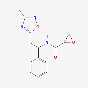 molecular formula C14H15N3O3 B2691663 N-[2-(3-Methyl-1,2,4-oxadiazol-5-yl)-1-phenylethyl]oxirane-2-carboxamide CAS No. 2411221-25-3