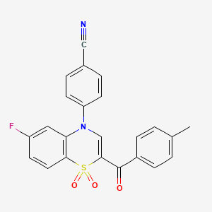 molecular formula C23H15FN2O3S B2691675 4-[6-fluoro-2-(4-methylbenzoyl)-1,1-dioxido-4H-1,4-benzothiazin-4-yl]benzonitrile CAS No. 1114656-12-0
