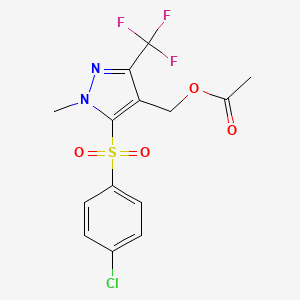 molecular formula C14H12ClF3N2O4S B2691678 [5-[(4-氯苯基)磺酰]-1-甲基-3-(三氟甲基)-1H-吡唑-4-基]甲基乙酸酯 CAS No. 318469-27-1