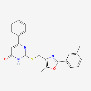 molecular formula C22H19N3O2S B2691690 2-(((5-Methyl-2-(m-tolyl)oxazol-4-yl)methyl)thio)-6-phenylpyrimidin-4-ol CAS No. 1223987-56-1