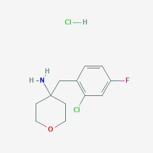 molecular formula C12H16Cl2FNO B2691692 4-[(2-Chloro-4-fluorophenyl)methyl]oxan-4-amine hydrochloride CAS No. 1820650-70-1