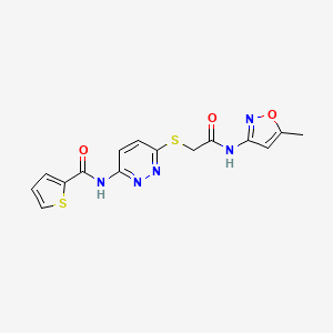 molecular formula C15H13N5O3S2 B2691706 N-(6-((2-((5-methylisoxazol-3-yl)amino)-2-oxoethyl)thio)pyridazin-3-yl)thiophene-2-carboxamide CAS No. 1021136-77-5