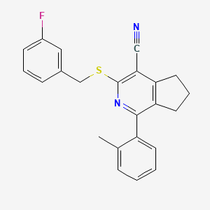 molecular formula C23H19FN2S B2691711 3-[(3-fluorobenzyl)sulfanyl]-1-(2-methylphenyl)-6,7-dihydro-5H-cyclopenta[c]pyridine-4-carbonitrile CAS No. 439096-94-3