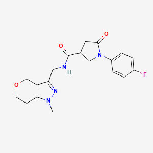 molecular formula C19H21FN4O3 B2691730 1-(4-氟苯基)-N-((1-甲基-1,4,6,7-四氢吡喃[4,3-c]吡唑-3-基)甲基)-5-氧代吡咯烷-3-羧酰胺 CAS No. 1796966-70-5