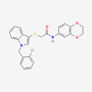 molecular formula C25H21ClN2O3S B2691731 2-((1-(2-chlorobenzyl)-1H-indol-3-yl)thio)-N-(2,3-dihydrobenzo[b][1,4]dioxin-6-yl)acetamide CAS No. 450351-32-3