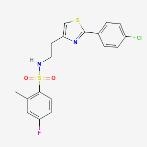 molecular formula C18H16ClFN2O2S2 B2691738 N-[2-[2-(4-chlorophenyl)-1,3-thiazol-4-yl]ethyl]-4-fluoro-2-methylbenzenesulfonamide CAS No. 933231-42-6