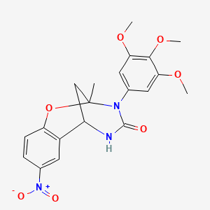 molecular formula C20H21N3O7 B2691740 2-methyl-8-nitro-3-(3,4,5-trimethoxyphenyl)-5,6-dihydro-2H-2,6-methanobenzo[g][1,3,5]oxadiazocin-4(3H)-one CAS No. 866346-30-7