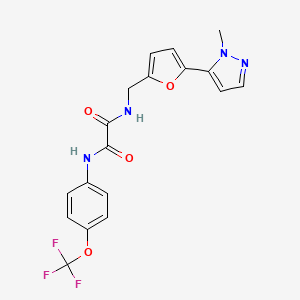 molecular formula C18H15F3N4O4 B2691753 N-[[5-(2-Methylpyrazol-3-yl)furan-2-yl]methyl]-N'-[4-(trifluoromethoxy)phenyl]oxamide CAS No. 2415631-22-8