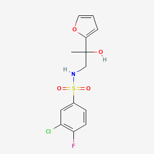 molecular formula C13H13ClFNO4S B2691763 3-氯-4-氟-N-(2-(呋喃-2-基)-2-羟基丙基)苯磺酰胺 CAS No. 1396883-23-0