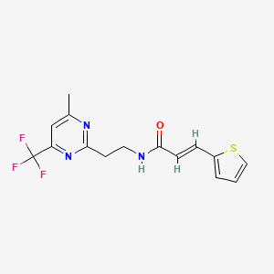 molecular formula C15H14F3N3OS B2691773 (E)-N-(2-(4-methyl-6-(trifluoromethyl)pyrimidin-2-yl)ethyl)-3-(thiophen-2-yl)acrylamide CAS No. 1396889-85-2