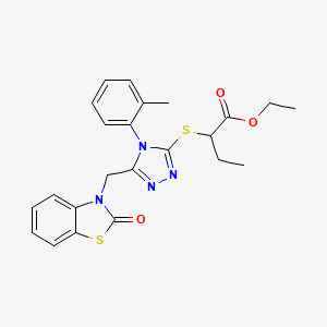 molecular formula C23H24N4O3S2 B2691840 乙酸2-((5-((2-氧代苯并[d]咪唑-3(2H)-基)甲基)-4-(邻甲苯)-4H-1,2,4-三唑-3-基)硫代)丁酸酯 CAS No. 847403-08-1
