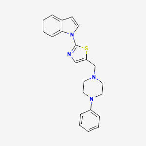 molecular formula C22H22N4S B2691847 1-{5-[(4-phenylpiperazino)methyl]-1,3-thiazol-2-yl}-1H-indole CAS No. 860650-03-9