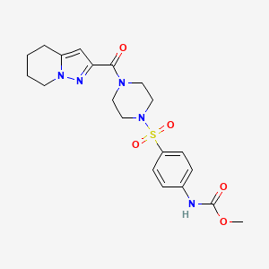 molecular formula C20H25N5O5S B2691855 Methyl (4-((4-(4,5,6,7-tetrahydropyrazolo[1,5-a]pyridine-2-carbonyl)piperazin-1-yl)sulfonyl)phenyl)carbamate CAS No. 2034543-56-9