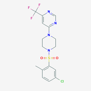molecular formula C16H16ClF3N4O2S B2691863 4-(4-((5-Chloro-2-methylphenyl)sulfonyl)piperazin-1-yl)-6-(trifluoromethyl)pyrimidine CAS No. 2034601-87-9