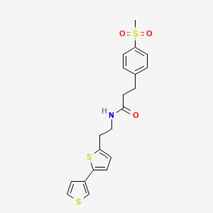 molecular formula C20H21NO3S3 B2691872 N-(2-([2,3'-联噻吩]-5-基)乙基)-3-(4-甲磺基苯基)丙酸酰胺 CAS No. 2034547-72-1
