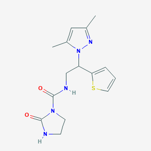 molecular formula C15H19N5O2S B2691880 N-(2-(3,5-二甲基-1H-吡唑-1-基)-2-(噻吩-2-基)乙基)-2-氧代咪唑啉-1-羧酰胺 CAS No. 2034269-00-4