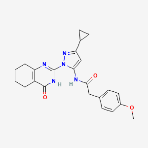 molecular formula C23H25N5O3 B2691888 N-(3-环丙基-1-(4-氧代-3,4,5,6,7,8-六氢喹唑啉-2-基)-1H-吡唑-5-基)-2-(4-甲氧基苯基)乙酰胺 CAS No. 1251577-40-8