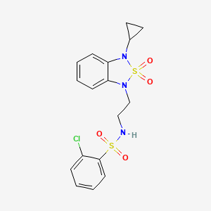 molecular formula C17H18ClN3O4S2 B2691895 2-chloro-N-[2-(3-cyclopropyl-2,2-dioxo-1,3-dihydro-2lambda6,1,3-benzothiadiazol-1-yl)ethyl]benzene-1-sulfonamide CAS No. 2097927-07-4