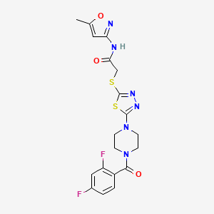 molecular formula C19H18F2N6O3S2 B2691903 2-((5-(4-(2,4-二氟苯甲酰)哌嗪-1-基)-1,3,4-噻二唑-2-基)硫)-N-(5-甲基异噁唑-3-基)乙酰胺 CAS No. 1172382-25-0