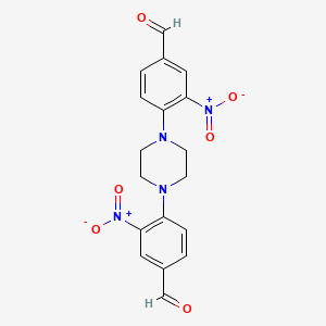 molecular formula C18H16N4O6 B2691916 4-[4-(4-Formyl-2-nitrophenyl)piperazino]-3-nitrobenzaldehyde CAS No. 300665-20-7